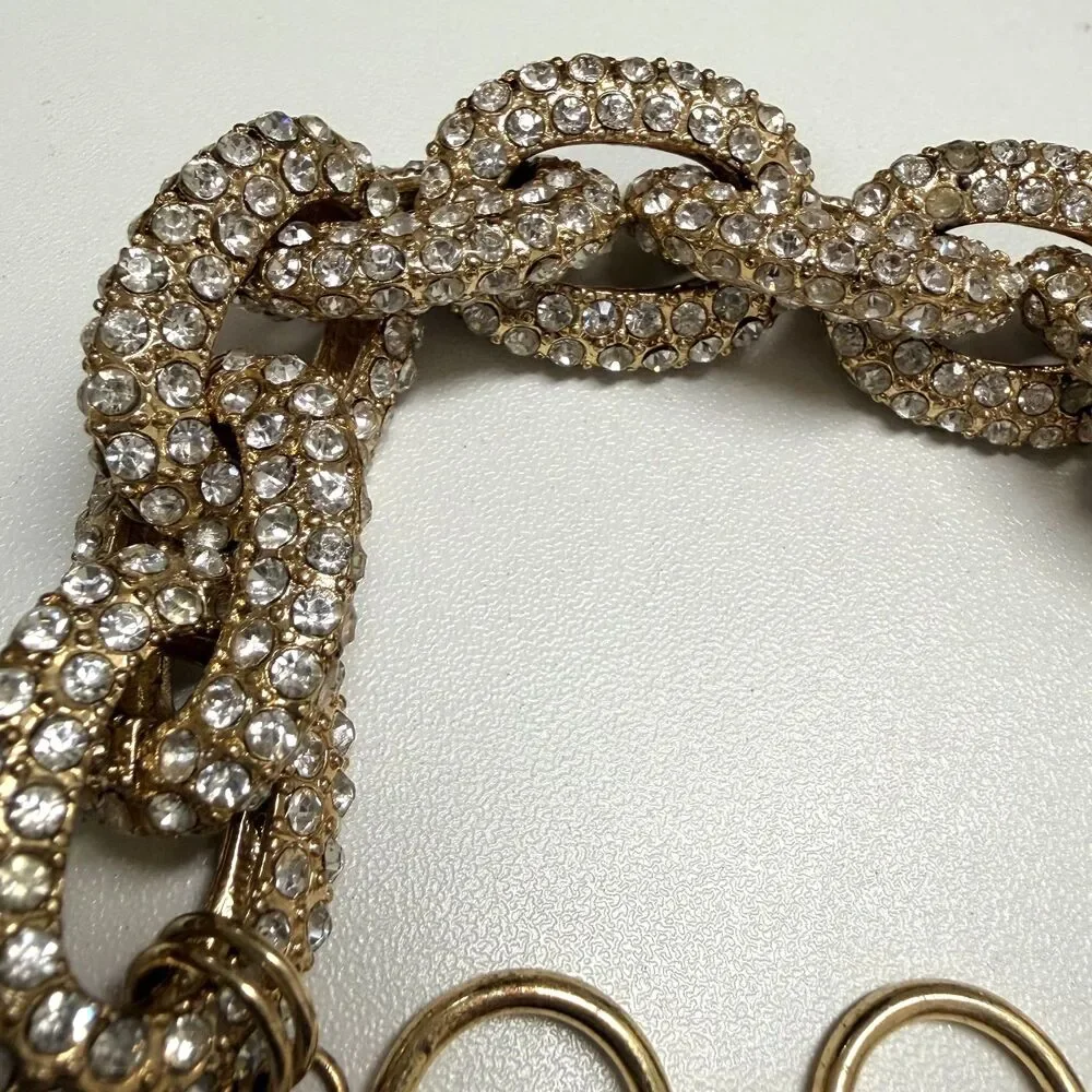 J.Crew Archive Pavé Crystal Chunky Chain Link Bracelet Gold Tone Toggle Closure